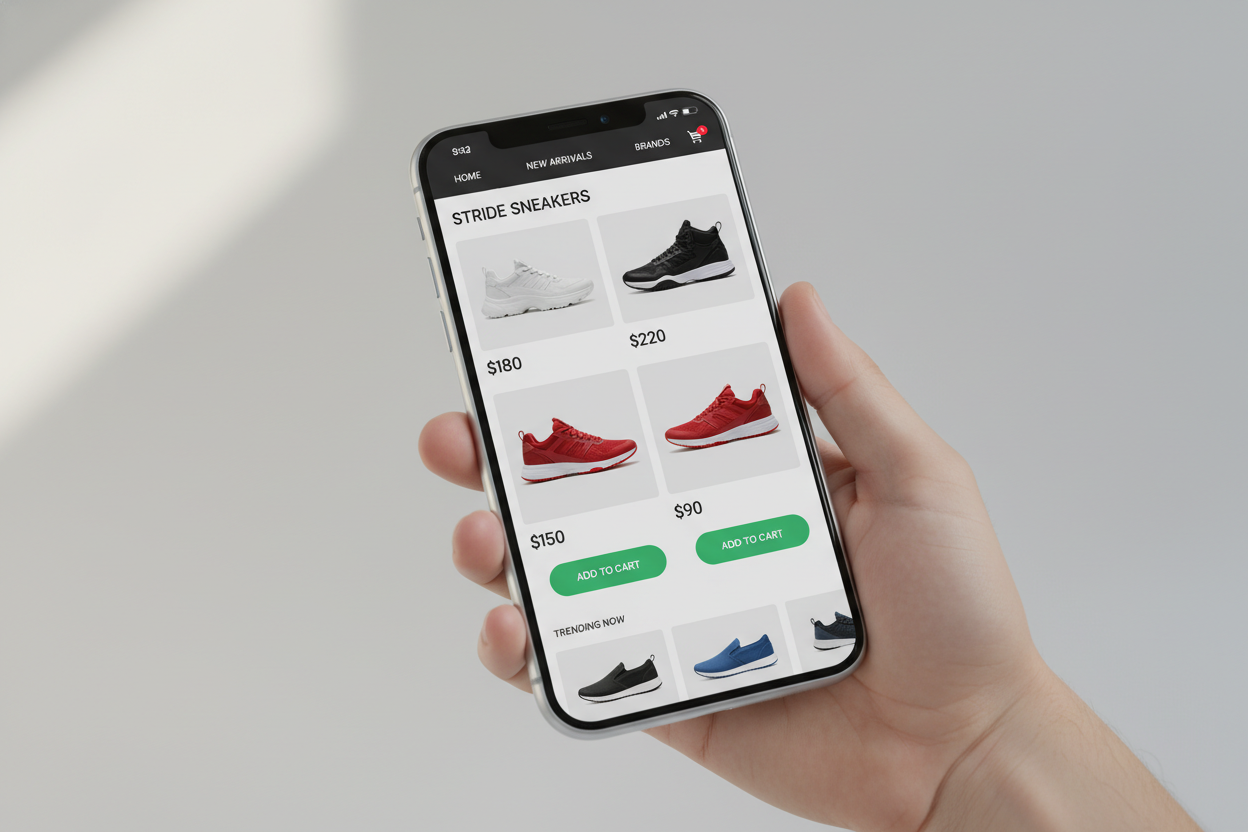 a website on a mobile phone selling shoes