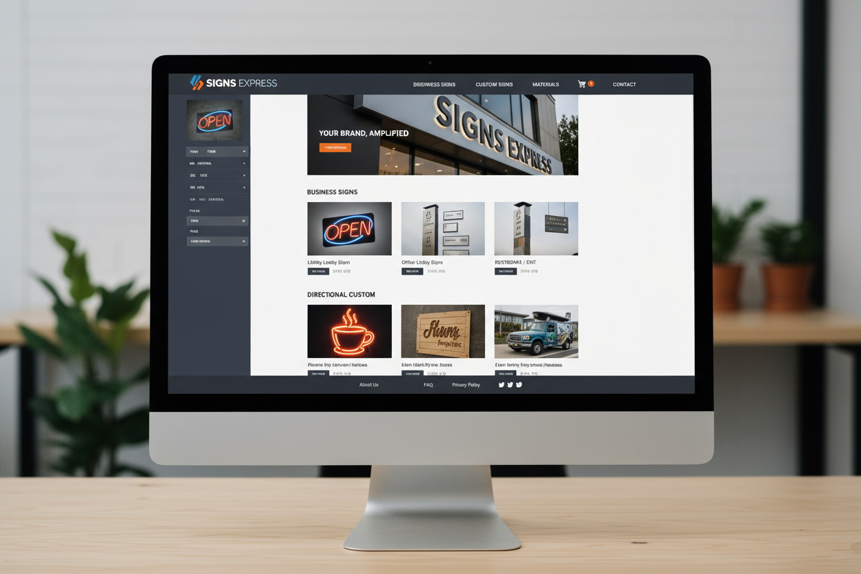 a website on a screen selling signage