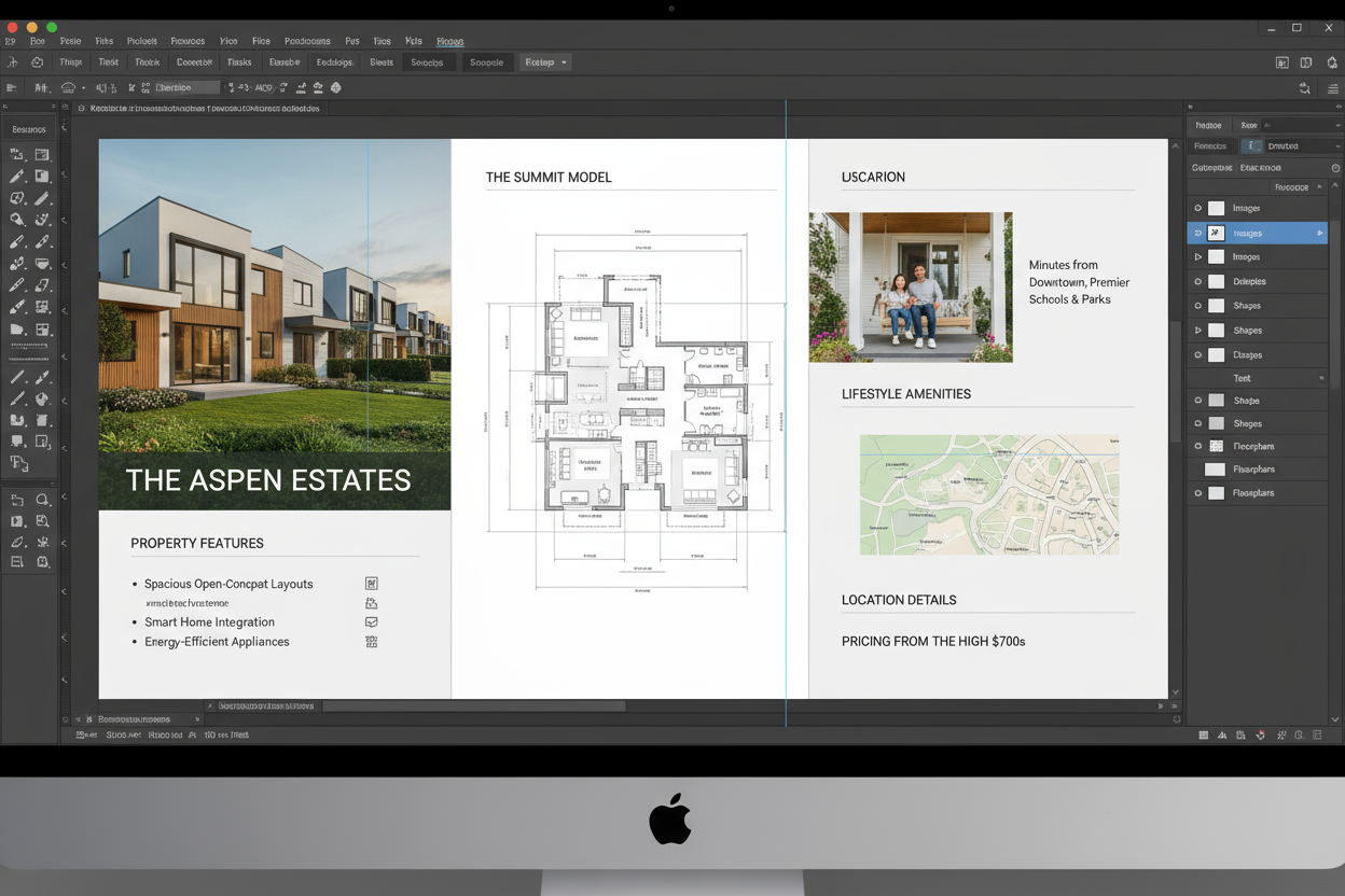 could the image on the computer contain a brochure layout for a housing development