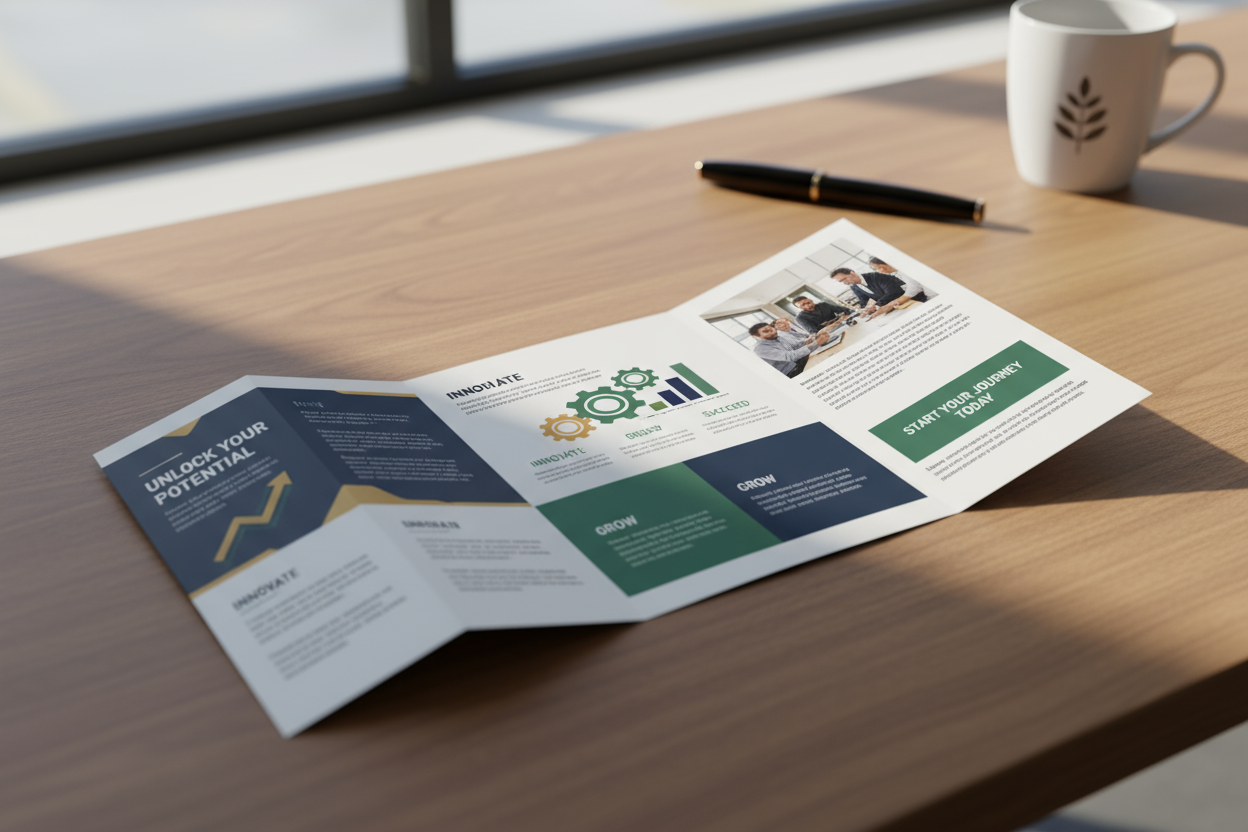 direct mail campaign brochure on a desk