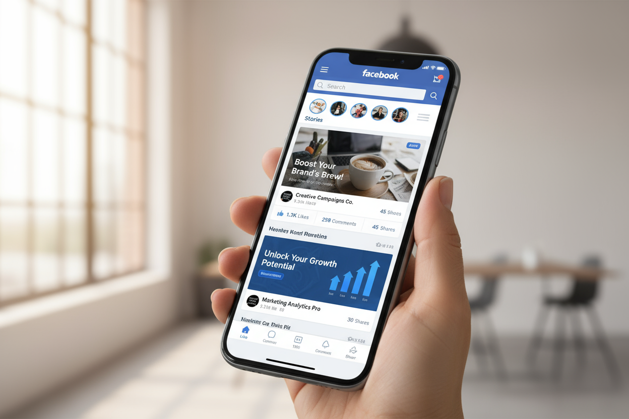 social media marketing facebook on a mobile phone